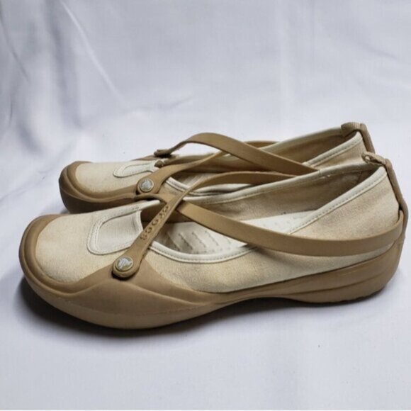 Crocs Slip On Celeste Tan Cream Canvas Size 10 Women's - Picture 6 of 13